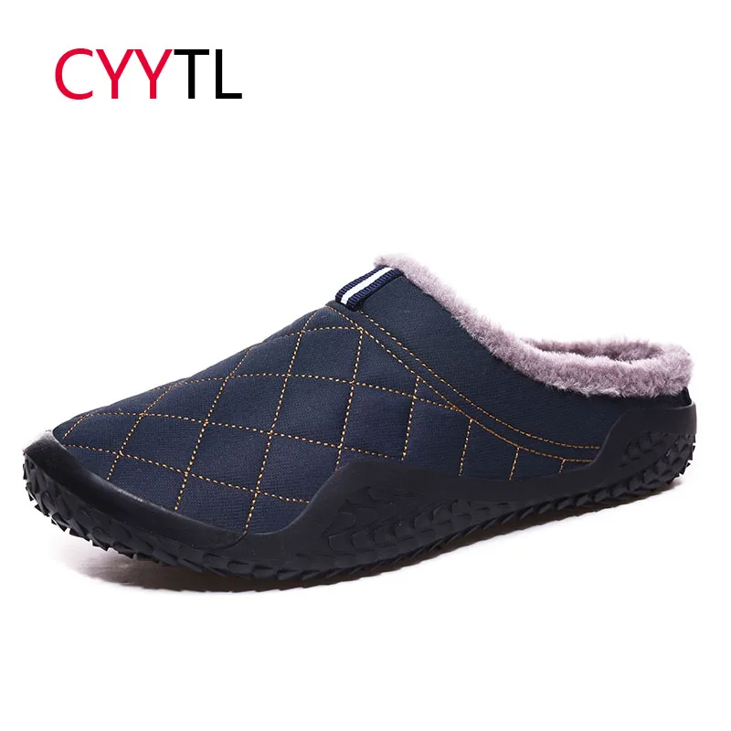 

CYYTL Fashion Men's Winter House Slip On Slippers Casual Fur Lining Keep Warm Outdoor Snow Waterproof Shoes Plus Size Pantuflas
