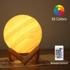 3D лампа в виде Юпитера, цветной светильник в виде Луны, 16 цветов, с дистанционным управлением, перезаряжаемый ночник, декор для спальня детская для малышей
