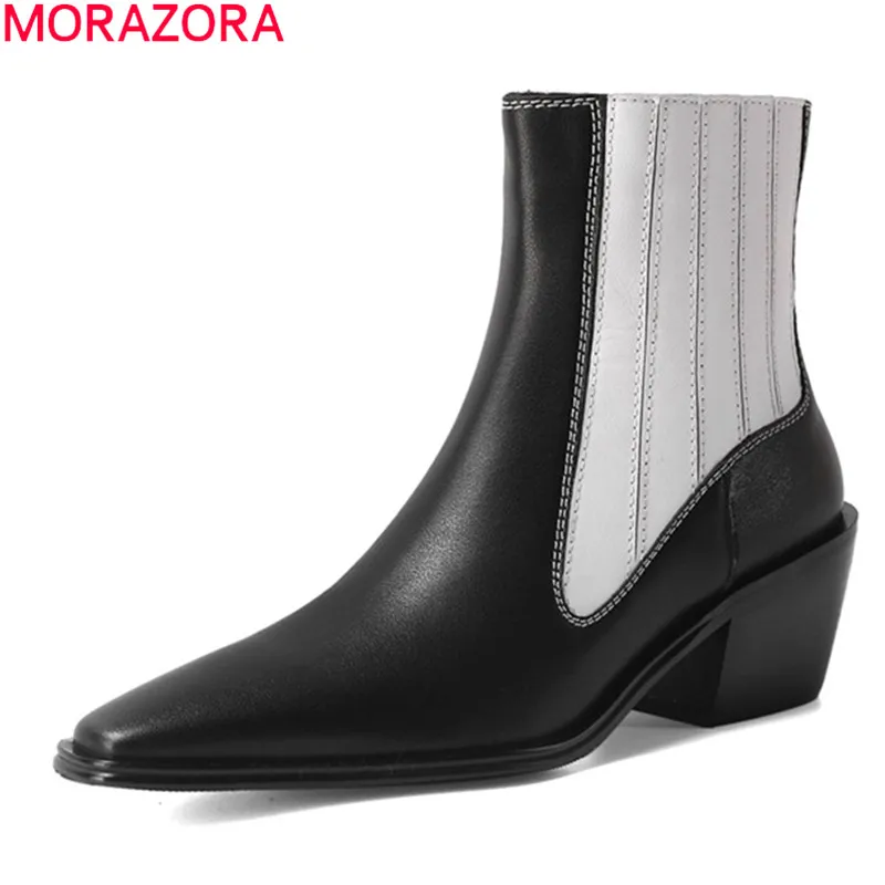 Женские ботильоны без шнуровки MORAZORA черные или белые из натуральной кожи на