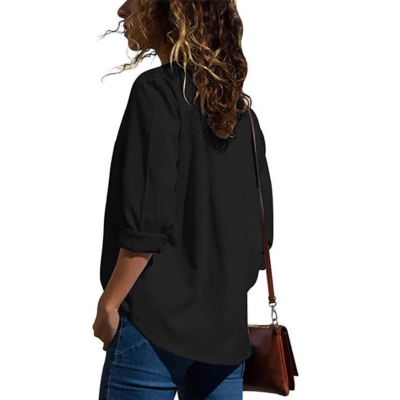 

Blusas Femininas New Women V-Neck Solid Cotton Blouse Tops Sexy Fashion OL Long Sleeve Shirt Blouses 3 Colors