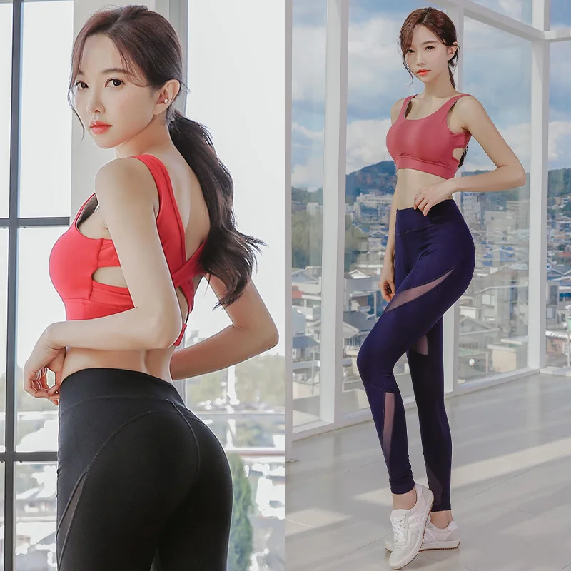 

Комплект для тренировок, спортивные Леггинсы и топ, женская спортивная одежда, леггинсы с высокой талией для спортзала + спортивный бюстгал...