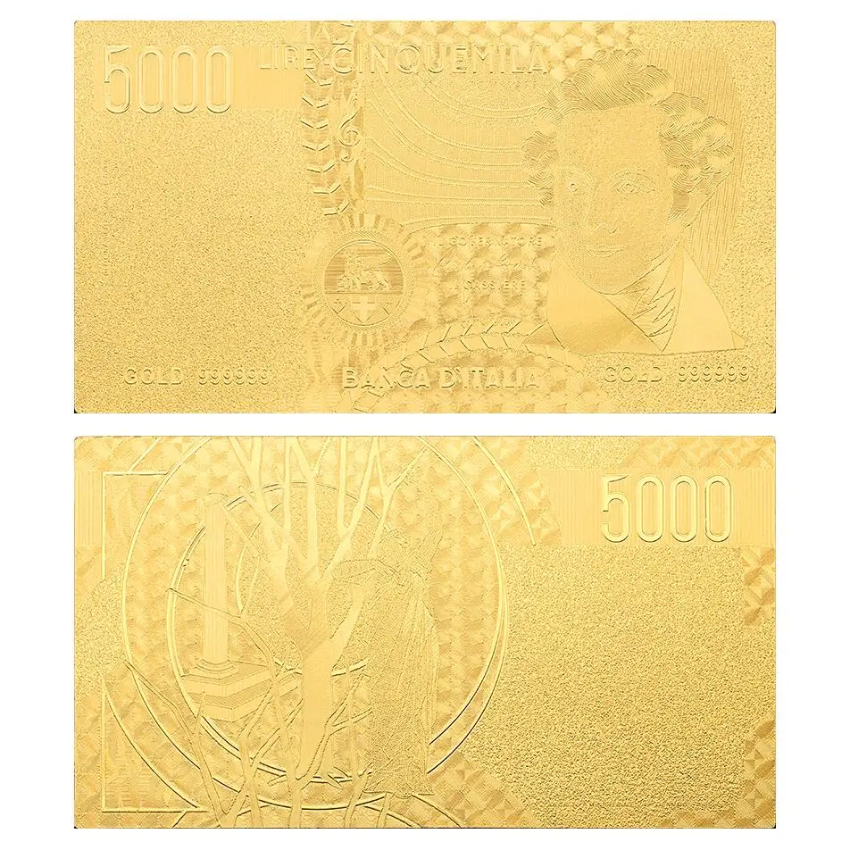 2 шт./компл. 5000 евро 24K Золотая фольга итальянская банка Реалистичная коллекция