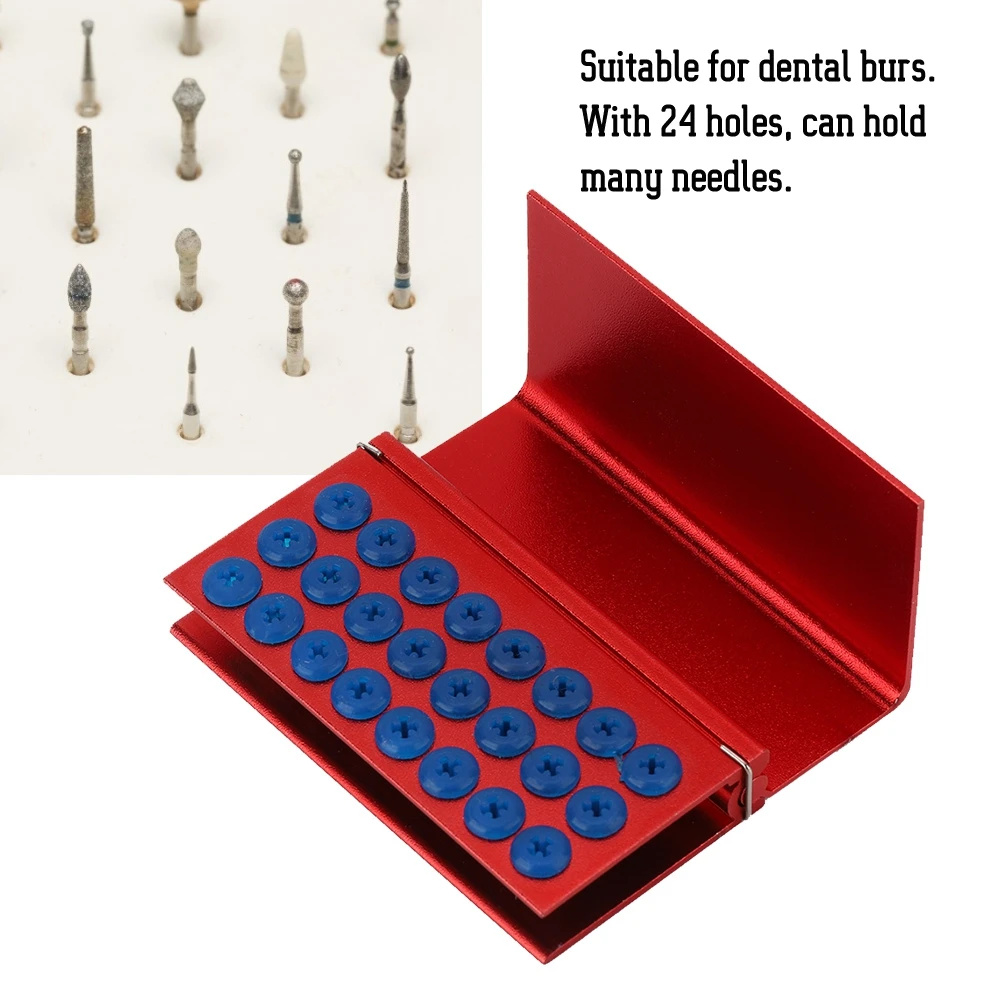 

24 Holes Autoclavable Dental Disinfection Box Dental Burs Block Holder Silicone Pad Aluminium Alloy Dentist Disinfection Case