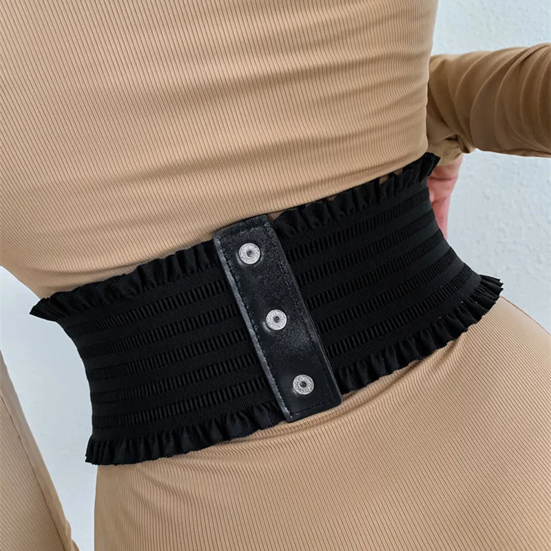 

Mixcb Black retro For Women Lace Up Cross Bandage bowknot decorate waistband accessory Elastic waistband