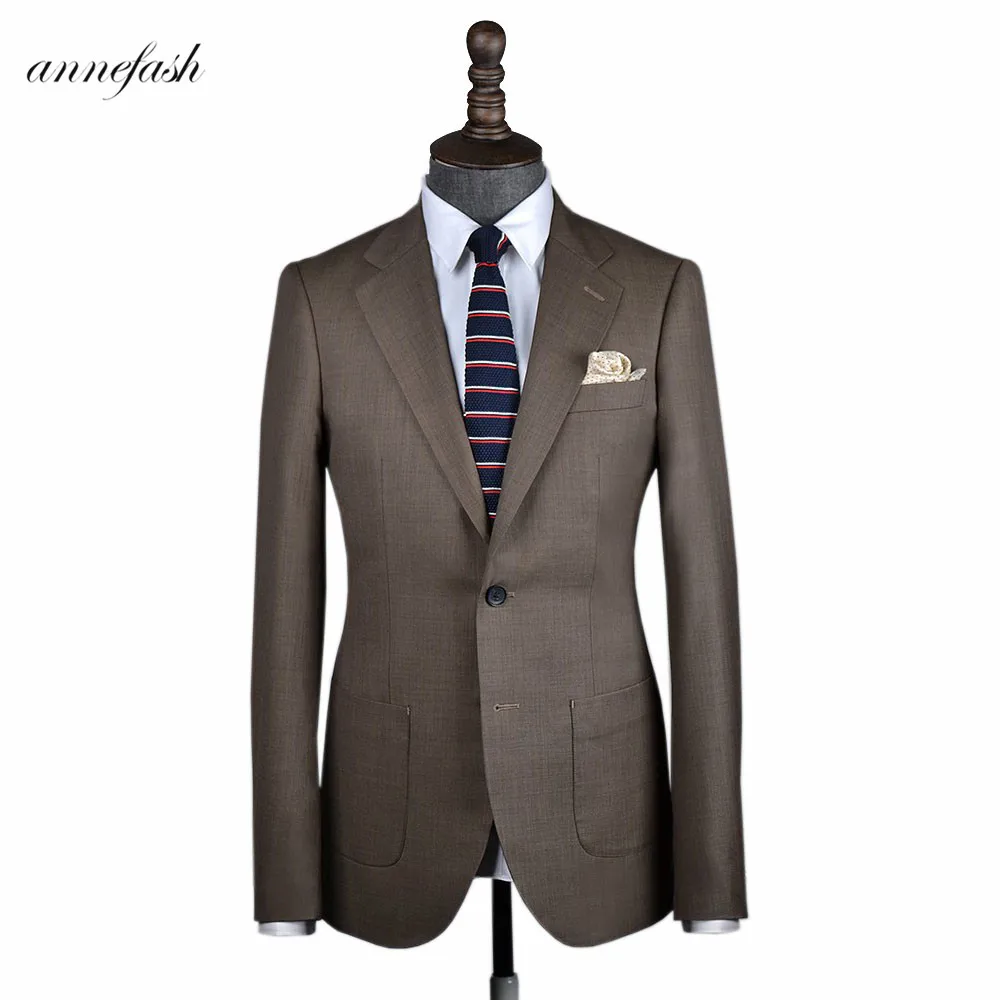 Бесплатная доставка на заказ 100% шерсть кофейный костюм коричневый облегающий