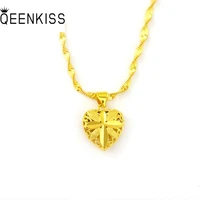 qeenkiss nc507 fine jewelry wholesale hot fashion woman girl birthday wedding gift flower heart 24kt gold pendant necklace