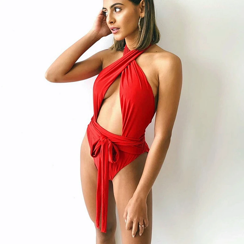 Женский купальник с бретельками и открытой спиной однокомпонентный бандажный