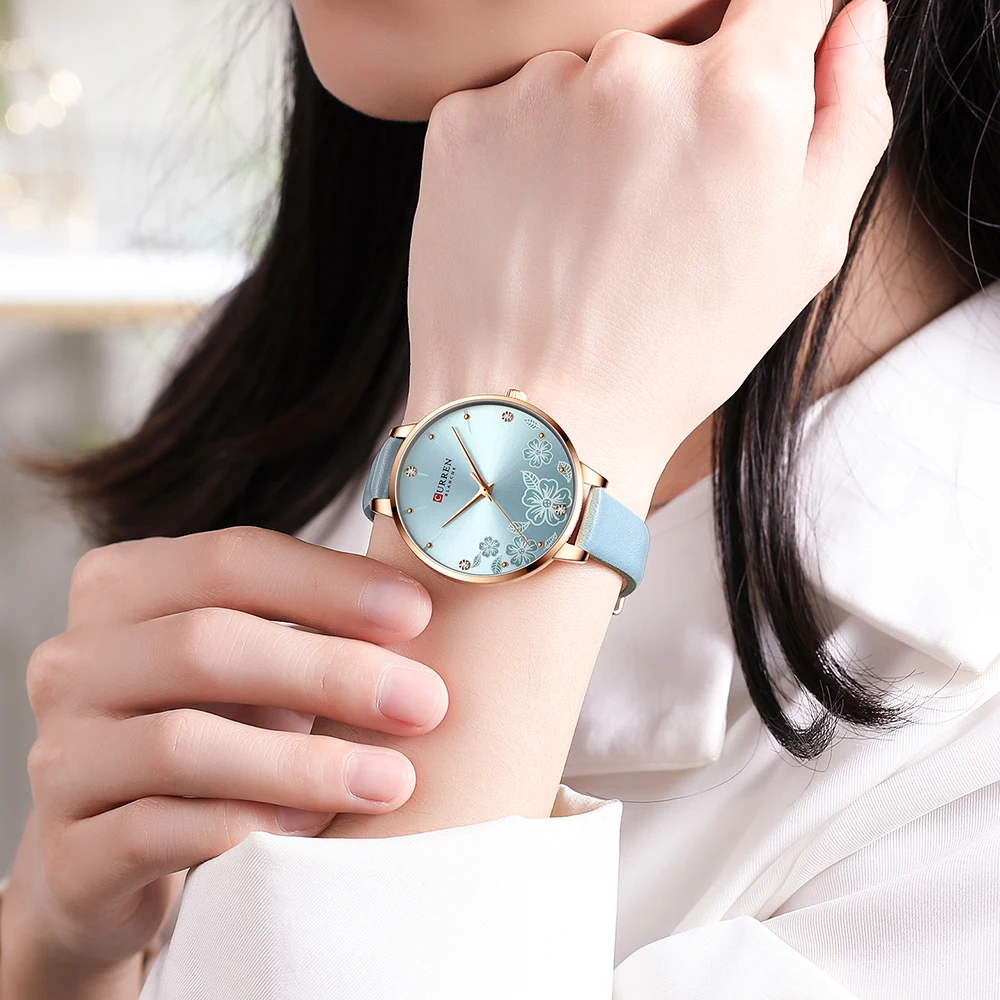 

CURREN Watches for Woman Fashion Creative Romantic Flower Dial Quartz Ladies Wristwatches Female Clock