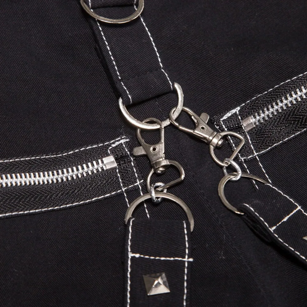 

Men Gothic Punk Rock Black Pants New Fashion Rivet Chain Hip Pop Casual Loose Streetwear Man Long Trousers Safari Style Trendy