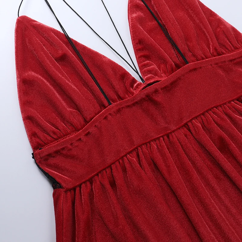 

Gothblack Dress Hollow Out V Neck Low Cut Backless Lace Patchwork Sexy Spaghetti Straps Dress Women Summer Slimming Club Outfits