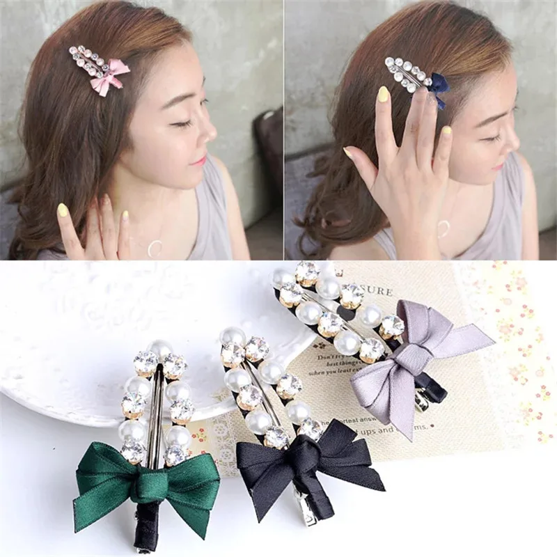 

Fashion Bowknot Crystal Rhinestone Pearl Hairpins Women Girls Metal Waterdrop Cute Hair Clip Hairgrips Hair Accessories Barrette