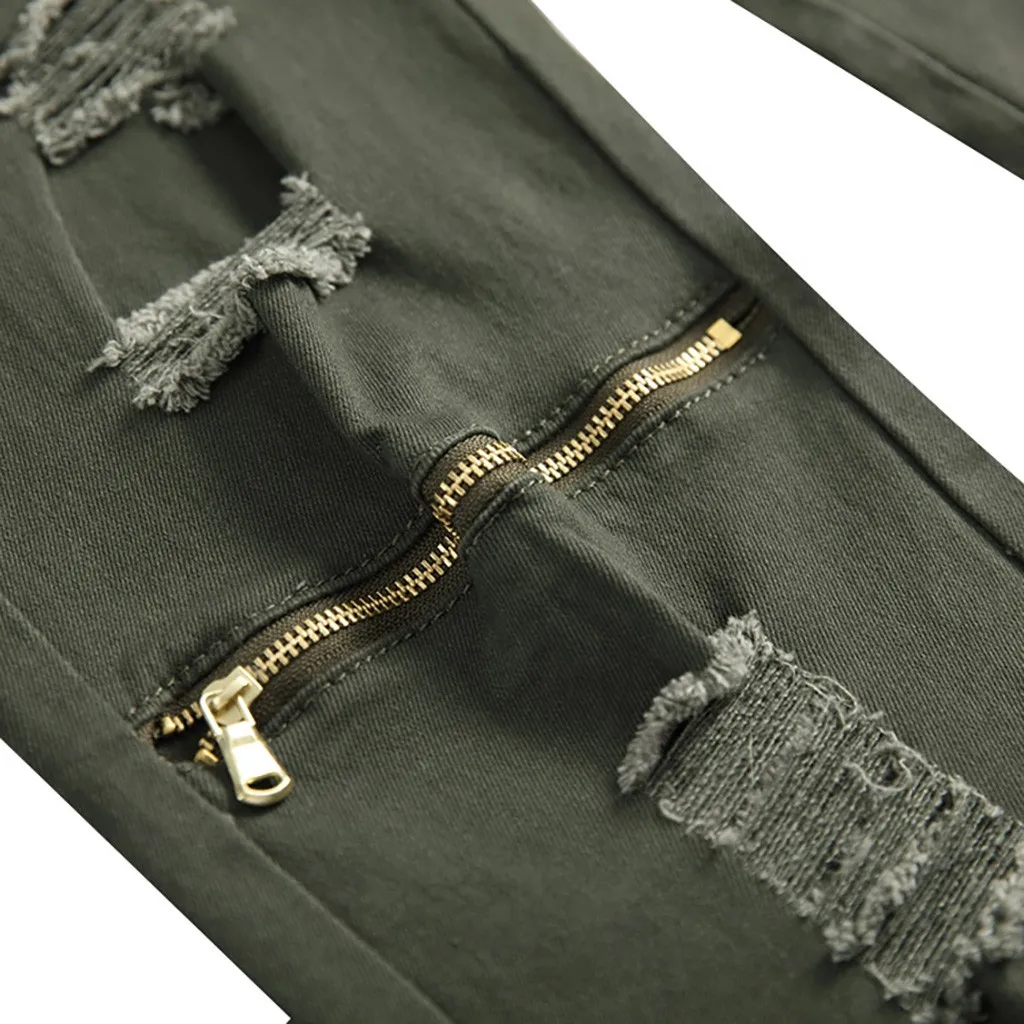 

Men New Fashion Elastic Personality Stretch Ripped Personality Denim Trousers Solid Color Ripped Holes Trouser Men's pant