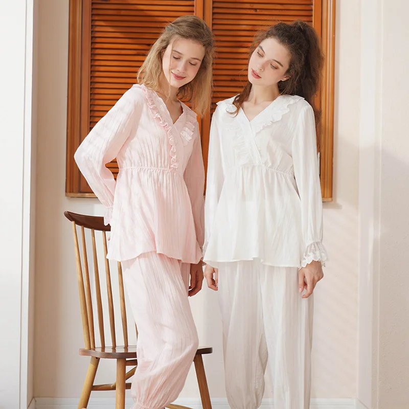 

Elegant Princess Pajamas Women Nightie Breathable Soft Cotton Sleepwear For Female Autumn Long Sleeve Ruffles Home Night Wear