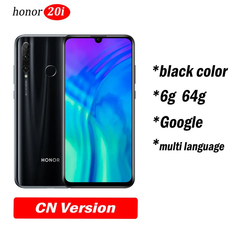 6g64 black honor 20i honor 20 lite мобильный телефон 6,21 дюймов Android 9,0 FM разблокировка отпечаток лица смартфон - Цвет: 6g64 black