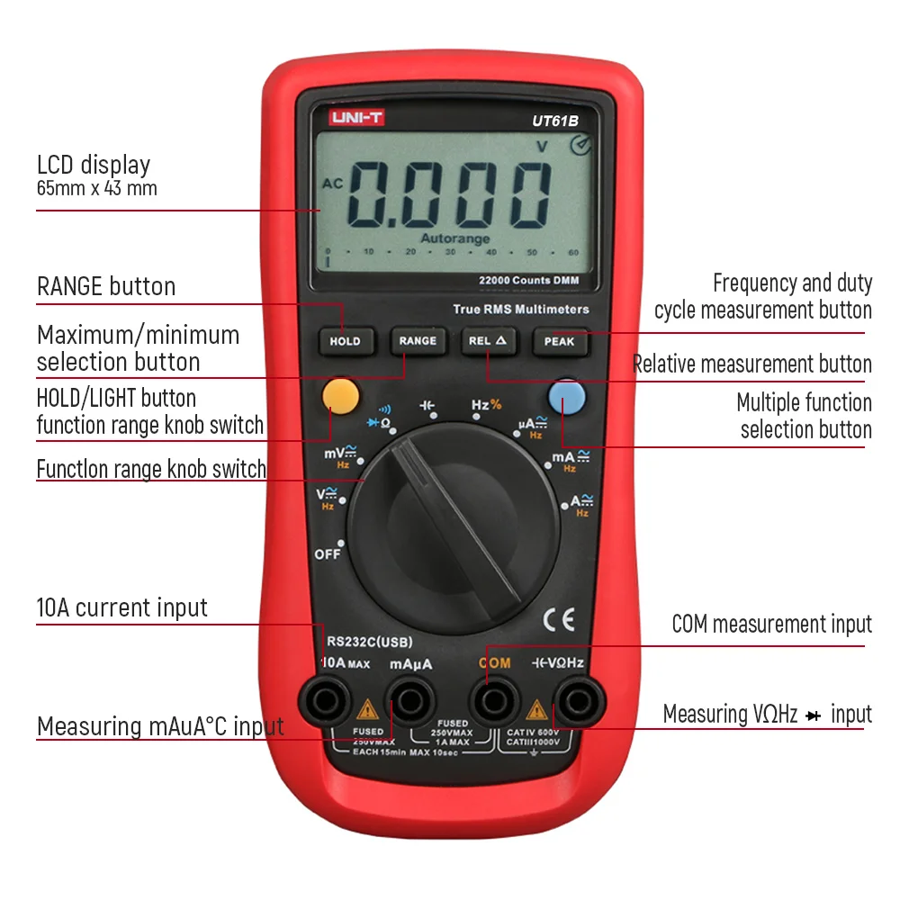 UNI-T UT61B Цифровые мультиметры True RMS автоматический выбор диапазона хранение данных