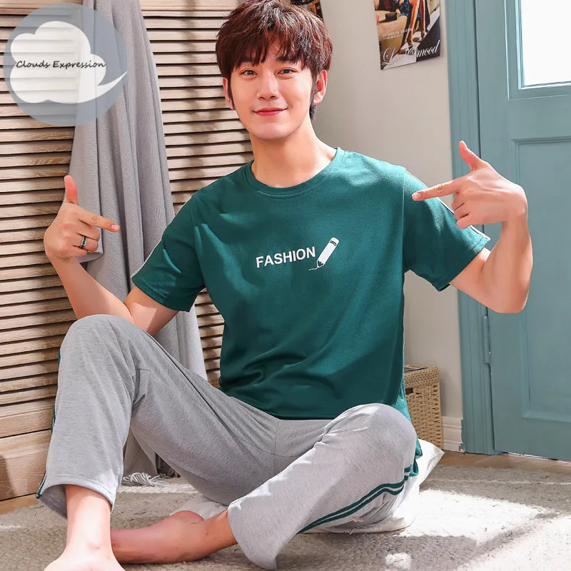 Мужская Хлопковая пижама комплект для пар повседневная одежда сна мужская