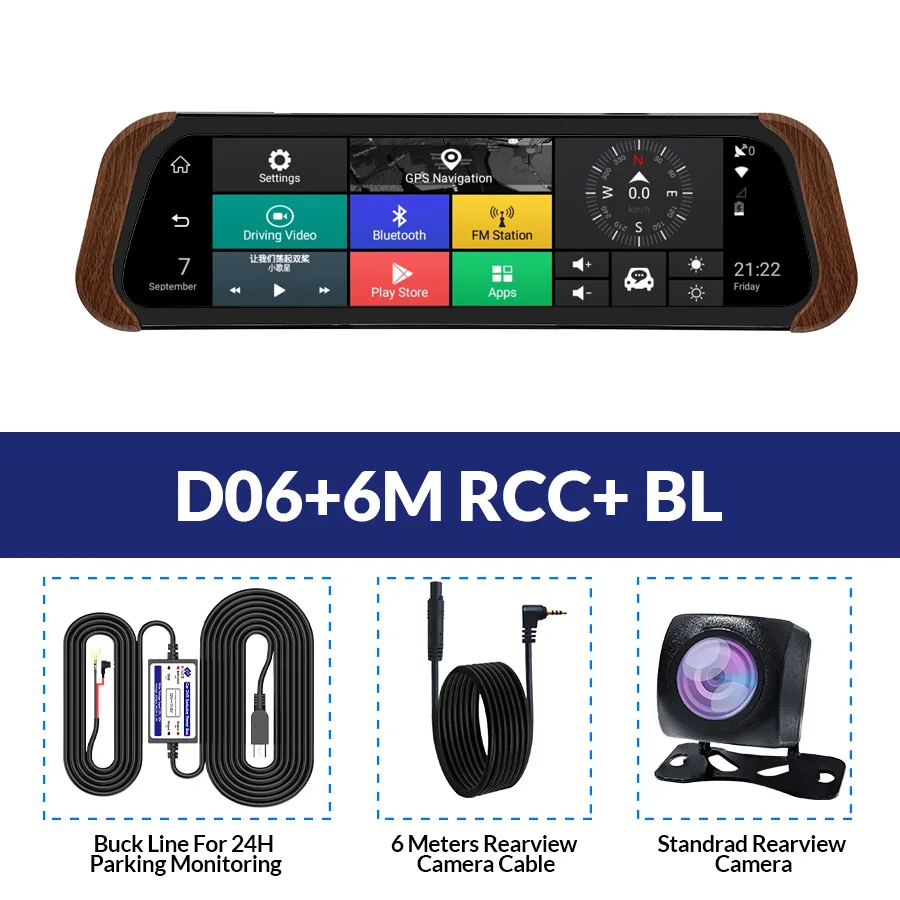 D06-6M RCC-BL E-ACE, Автомобильный видеорегистратор, зеркальная камера заднего вида, 4G, Android FHD, 1080 P, 10 дюймов, двойной объектив, ADAS, видеорегистратор, авто регистратор, видеорегистратор - Название цвета: D06-6M RCC-BL