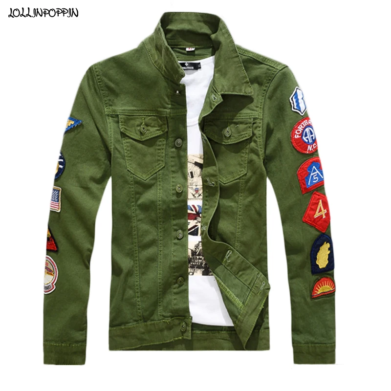 Джинсовая куртка мужская с вышивкой уличная одежда в стиле милитари джинсовая