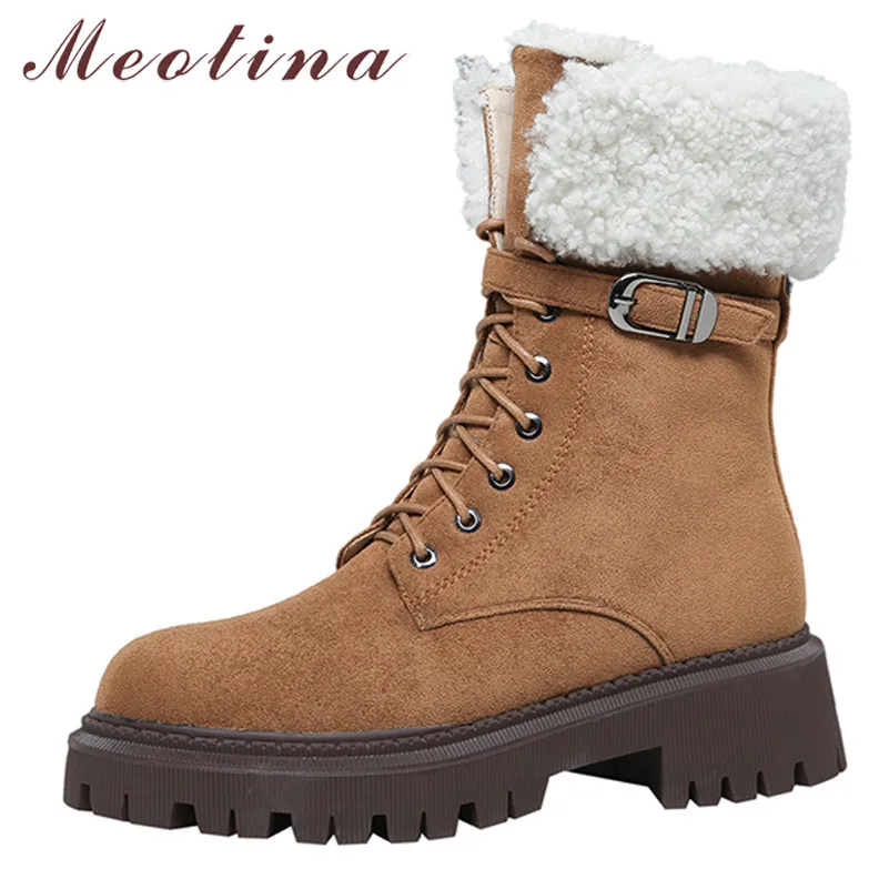 

Meotina/женские туфли из натуральной кожи; Мотоциклетные женские ботинки на платформе; Ботильоны на среднем каблуке, на молнии, на квадратном к...