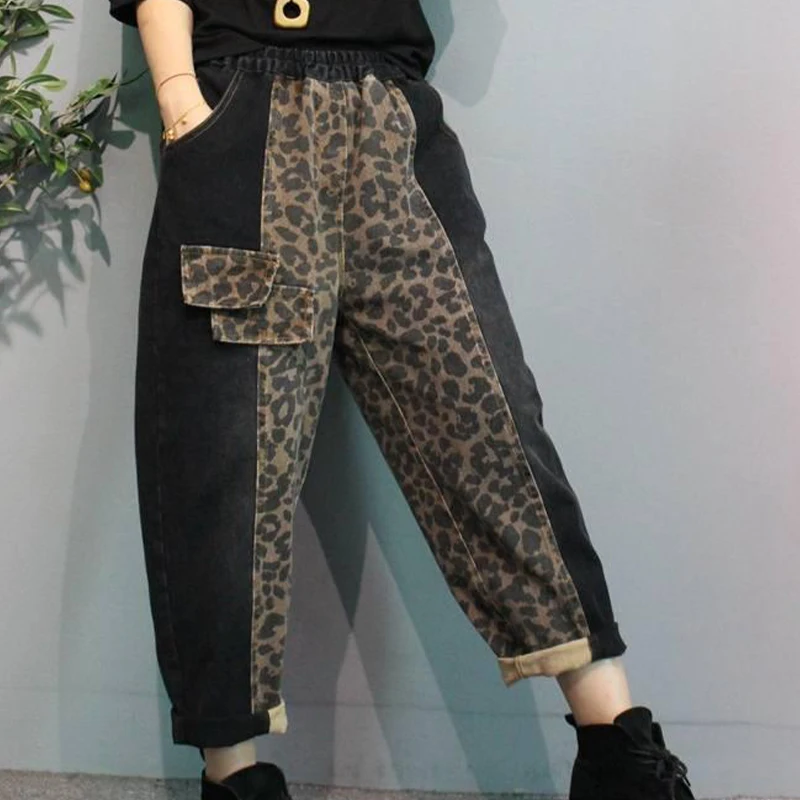 Женские джинсы Max LuLu с леопардовым принтом эластичные брюки-султанки