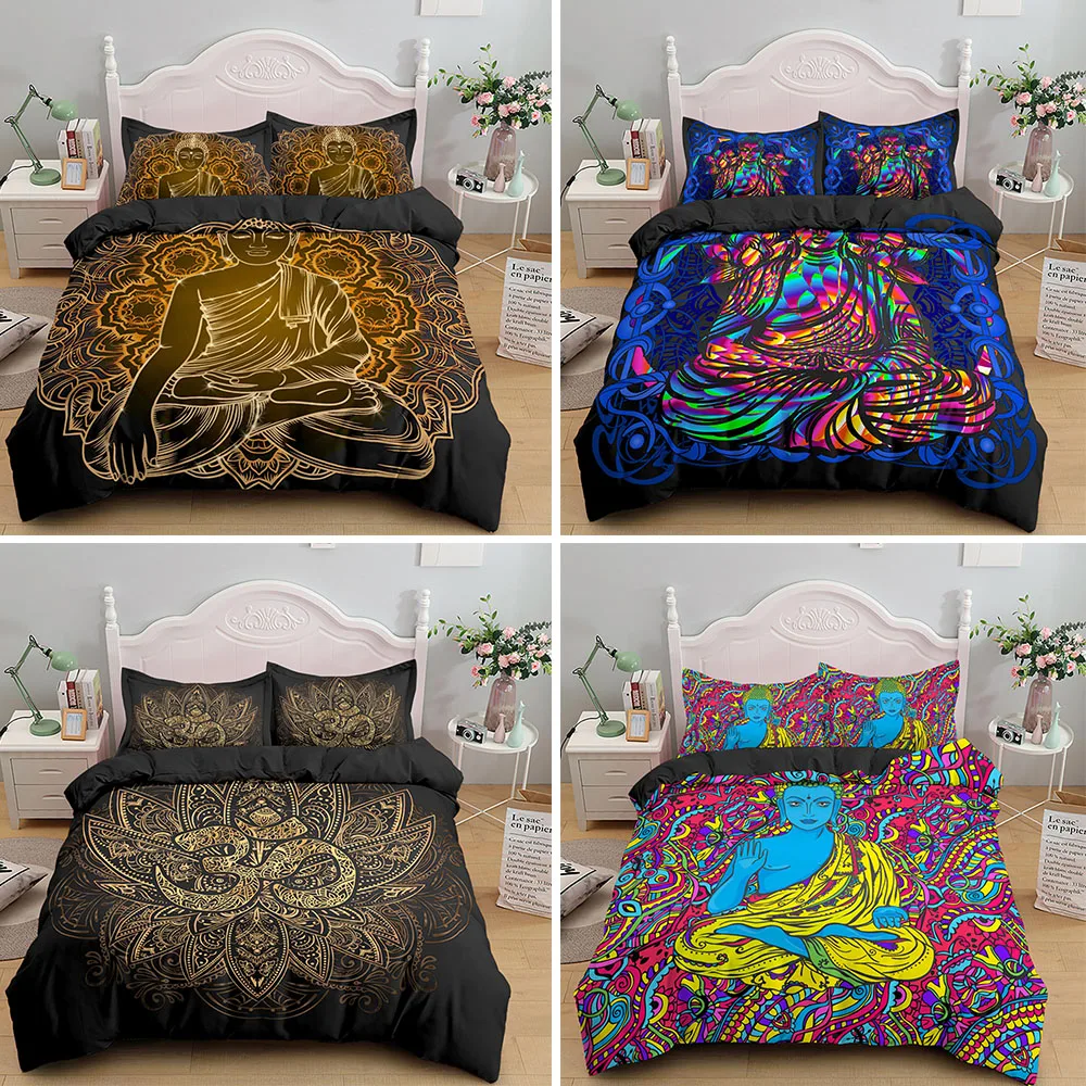 

Buddha Bedding Set Mandala Quilt Cover Peace Design Bed Sets Bohemian Bedclothes 2/3pcs housse de couette