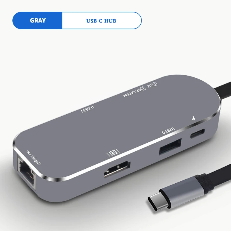 Gray 7 в 1 конвертер type C USB C концентратор к HDMI 4K адаптер 10/100/1000 м RJ45 порт USB C разветвитель док-станция для ноутбука MacBook USB-C концентратор - Цвет: Gray