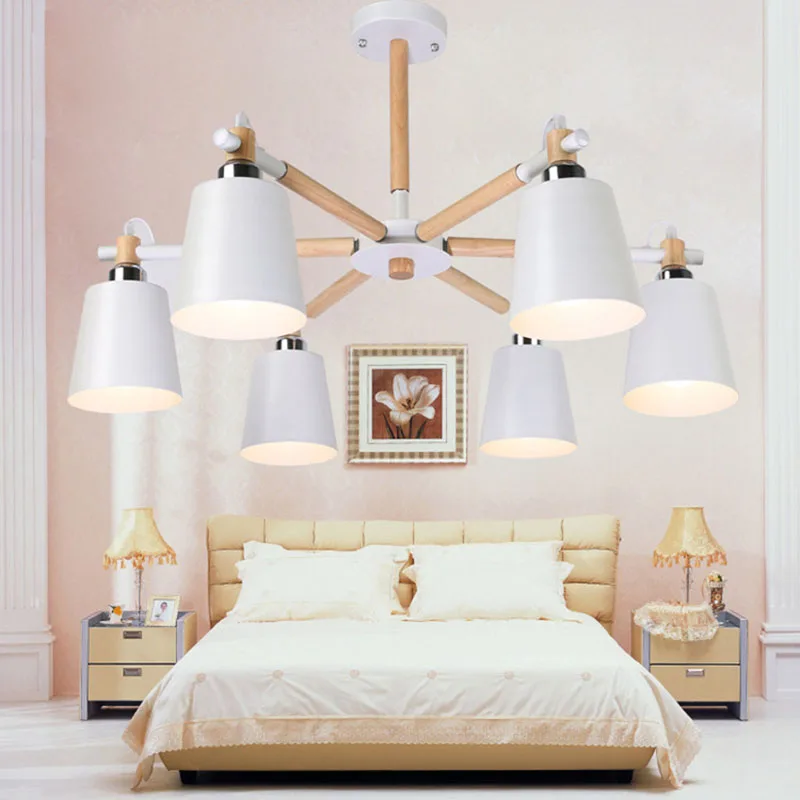 

A Modern minimalist wooden bracket LED E27 colorful lampshade chandeliers for kitchen living room bedroom study apartment