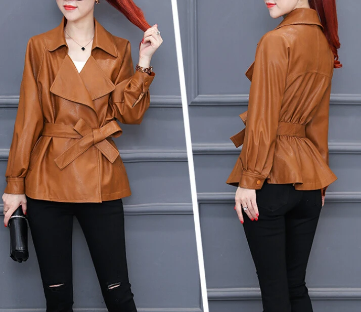 

PU New Fashion Leather Jacket Women Spring Winter Faux Leather Biker Jacket Motorcycle Zipper Bright Color Ladies Basic Coats