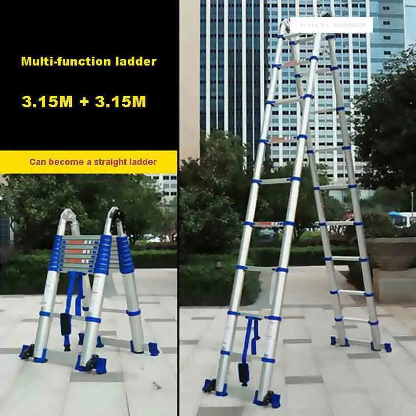 

Portable Household Folding Ladder JJS511 High-quality Thick Aluminum Alloy 3.15M+3.15M Multi-function Ladder Engineering Ladder