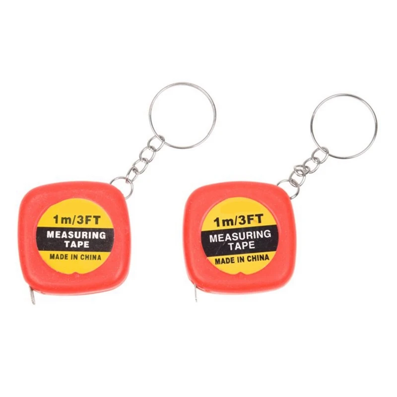 

2 Pcs Multifunction Red Case 1 Meter 3 Feet Mini Tape Measure w Key Ring