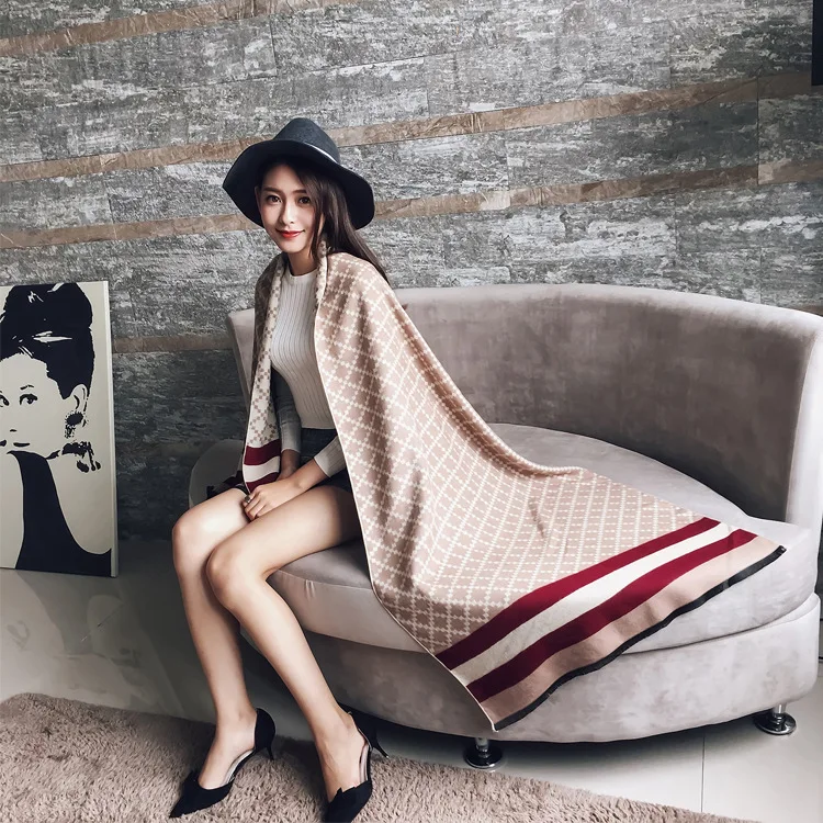 

Женский клетчатый шарф, роскошный брендовый кашемировый шарф, Зимняя шерстяная шаль, шарф для женщин, палантин