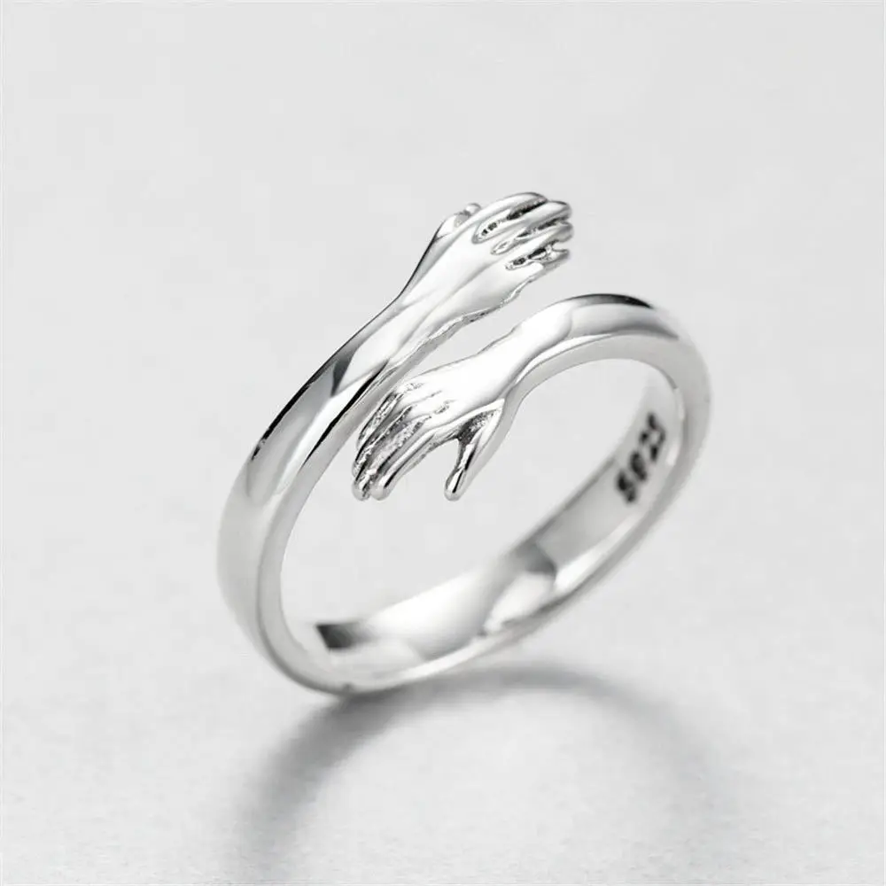 

Romantic Gold Sliver Color Hand with Love Hug Rings Creative Adjustable Open Finger Rings for Women Men Couple Jewelry Gift 1234