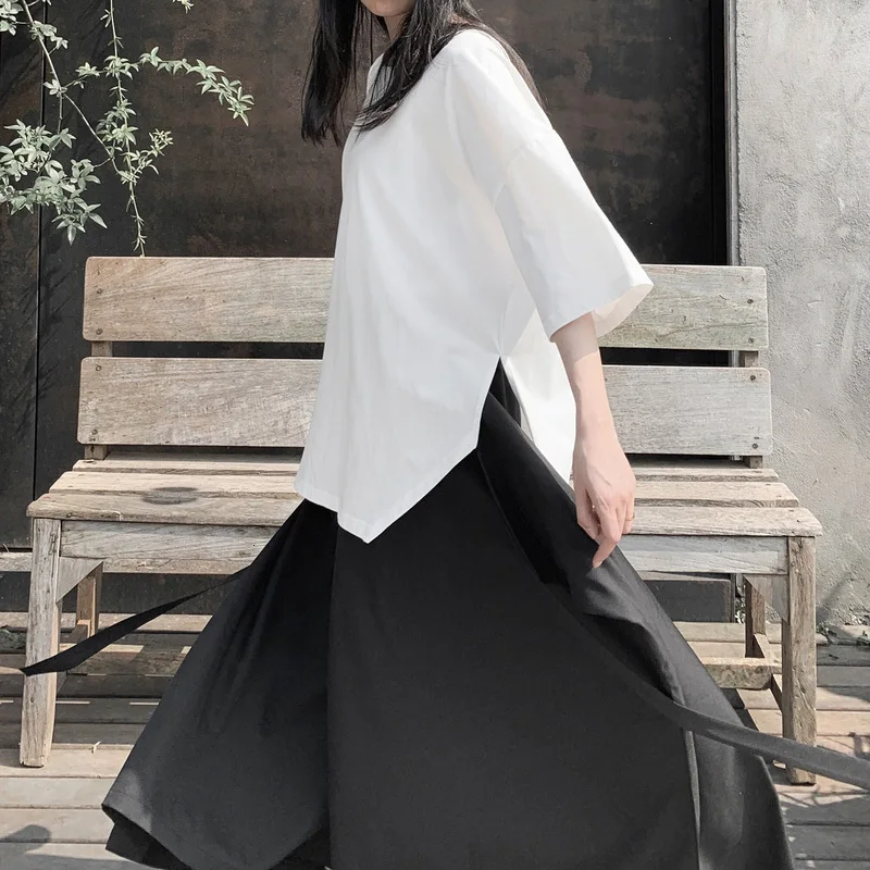 Женская футболка с круглым вырезом EAM черная большого размера рукавами три