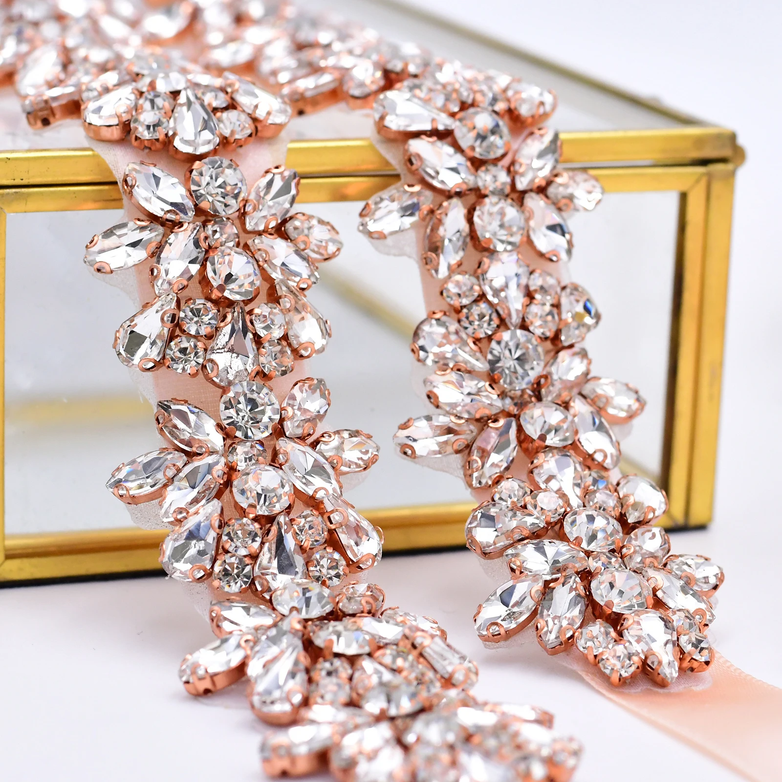 

TRiXY S269-RG Rose Gold Wedding Belts Rhinestones Belt Sashes Wedding Evening Dress Belt Accessories Marriage Bridal Sashes