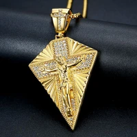 christianity jesus cross pattern mens necklace pendant inlaid rhinestone mens necklace religious jewelry accessories new 2021
