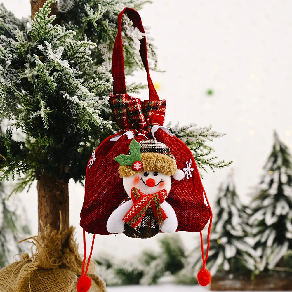 

Christmas Gift Bag Candy Bag Linen Creative Striped Santa Claus Portable Candy Bag Christmas Decoration Supplies