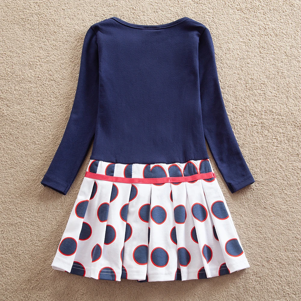 JUXINSU Girl Cotton Flower Embroidery Long Sleeve Dress Bow Girls Autumn Winter Casual Wave Point Dresses for 1-8 Year | Детская одежда