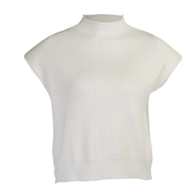 

Autumn New Short Sleeve Knitted Sweater Women Clothing Solid Vest Sweater Loose Turtleneck Casual Pullovers With Shoulder Pads