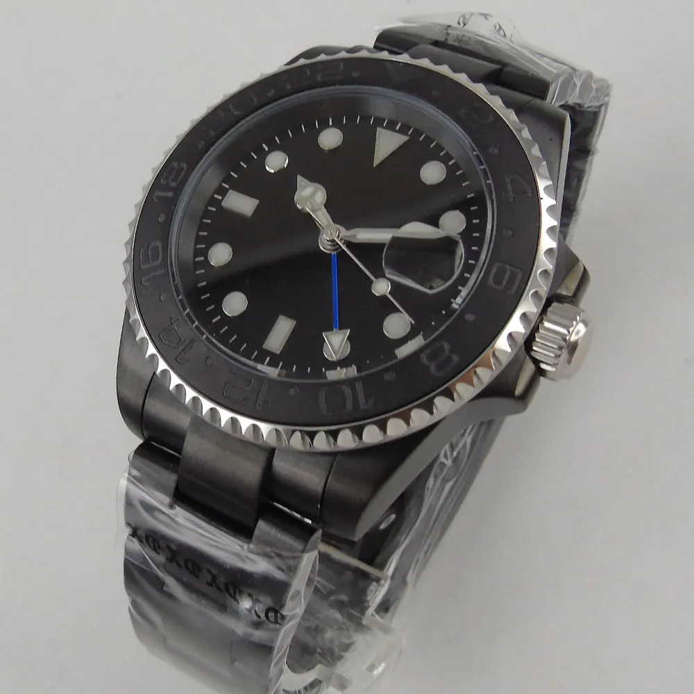 

40mm PVD Plated Model Mechanical Wristwatch Men GMT Date Function Sapphire Glass Deployment Clasp