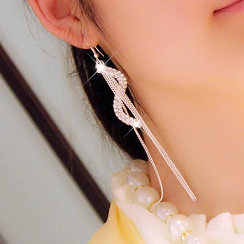 Women's Fashion S-Shape Long Tassels Rhinestone Hook Dangle Linear Earrings | Украшения и аксессуары