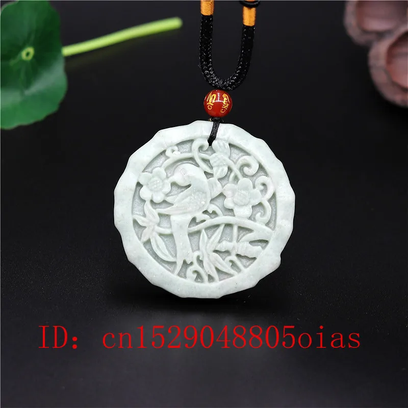 

Natural White Green Chinese Jade Flower Bird Pendant Necklace Charm Jewellery Fashion Accessories Carved Amulet Gifts for Women
