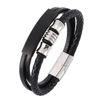 men vintage jewelry multilayer braided leather wrap bracelet s steel magnetic clasp trendy man bracalete accessories pd0372