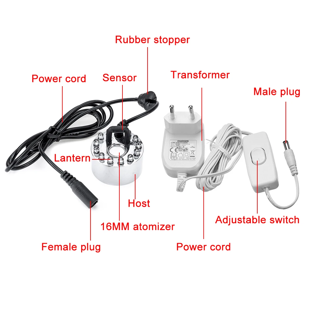 350ML/H 12 Led Light Ultrasonic Atomizer Humidifier With US/EU Plug/ No plug Water Fountain Pond Head Air | Бытовая техника