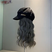 visors hats long wavy synthetic baseball cap hair wig natural black wigs naturally connect synthetic hat wig adjustable for girl