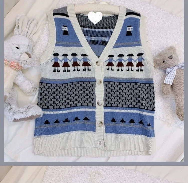

Knitted Waistcoat Coat Women's Autumn Winter Korean-Style Loose Sleeveless Waistcoat Sweater V-neck Knit Sweater Vests
