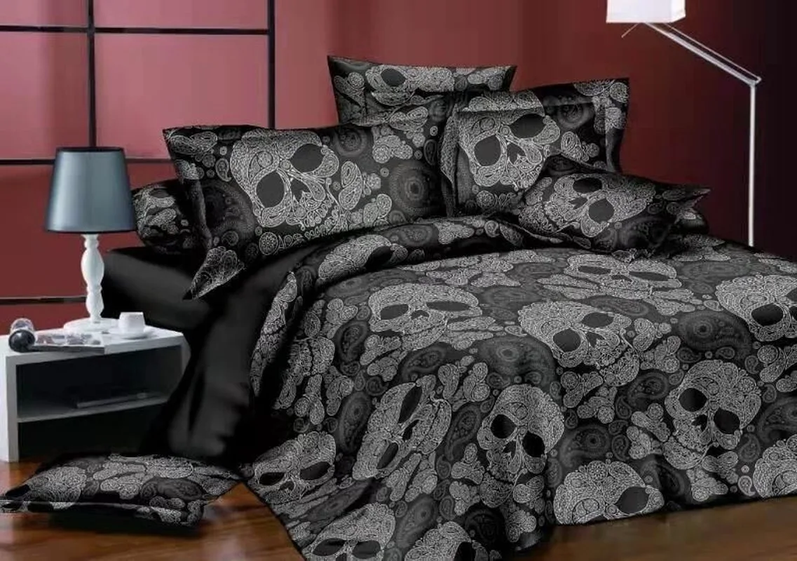 

Halloween Skull Decor Bedclothes Adults Bed Linen Set Pillowcase EU Double Boys Bedding Set Duvet Cover Set for Childrens Bed