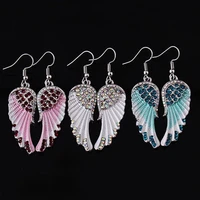 retro ethnic style silver plated angel wing stylist earrings for women rhinestone hanging crystal eardrop bohemia jewelrys