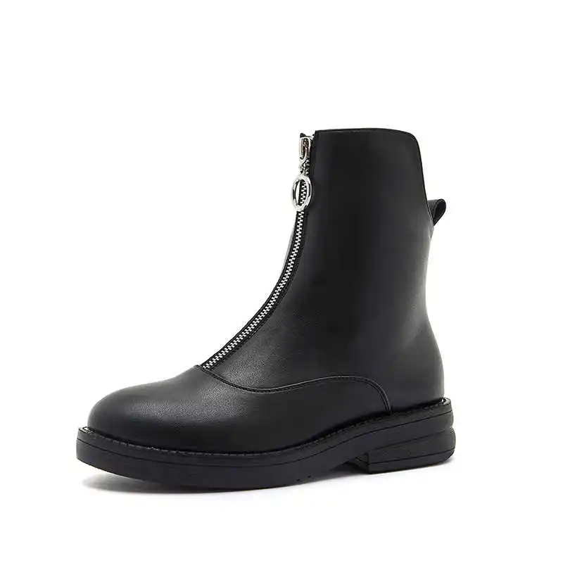

Martin boots women's thick soles autumn and winter 2020 new women's Boots Black Plush versatile British style front zipper