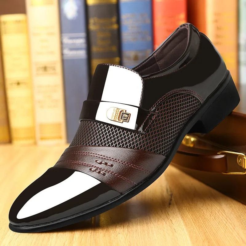 

Summer Men Dress Shoes Plus Size Men Formal Flat Shoes Black Brown Breathable Slip on Men Business Office Shoes Plus Size 38-48