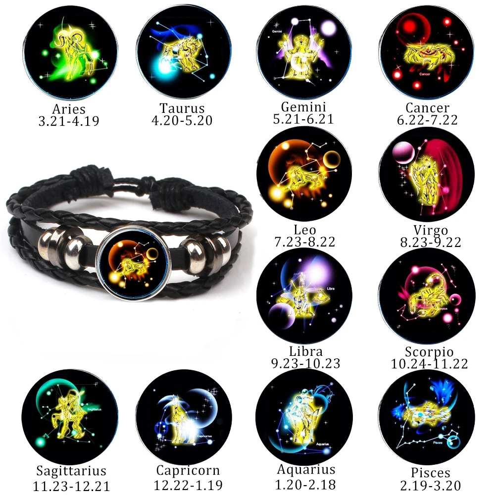 Новый Ретро Браслет с 12 созвездиями из драгоценных камней Стрелец весы панк